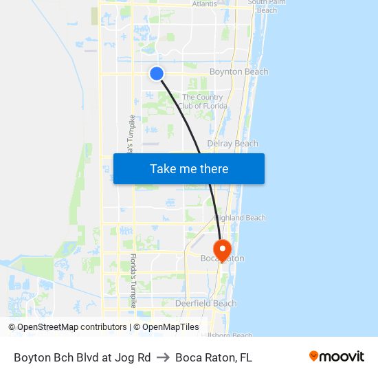 BOYNTON BCH BLVD at JOG RD to Boca Raton, FL map