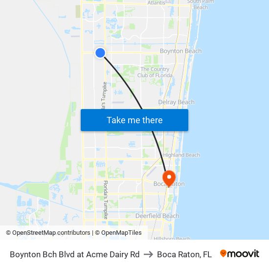 Boynton Bch Blvd at Acme Dairy Rd to Boca Raton, FL map