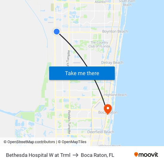 Bethesda Hospital W at Trml to Boca Raton, FL map