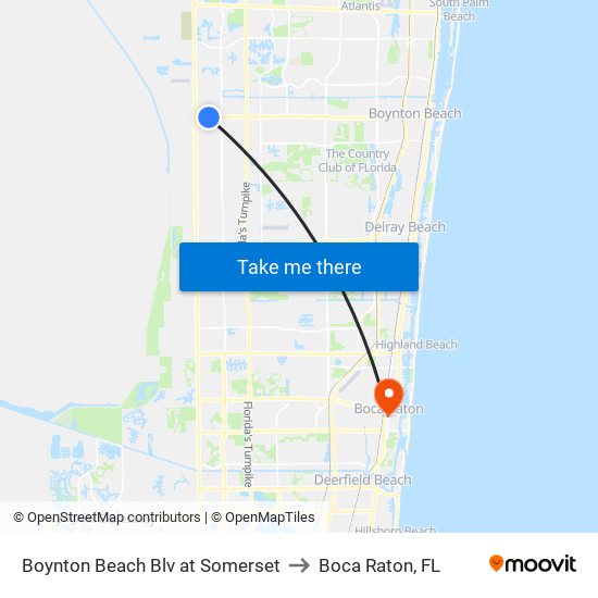 Boynton Beach Blv at Somerset to Boca Raton, FL map