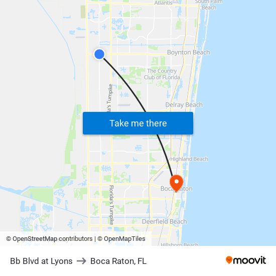 Bb Blvd at Lyons to Boca Raton, FL map