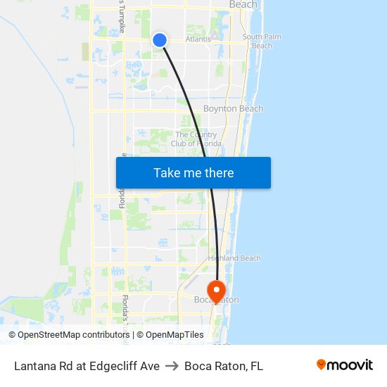 Lantana Rd at  Edgecliff Ave to Boca Raton, FL map