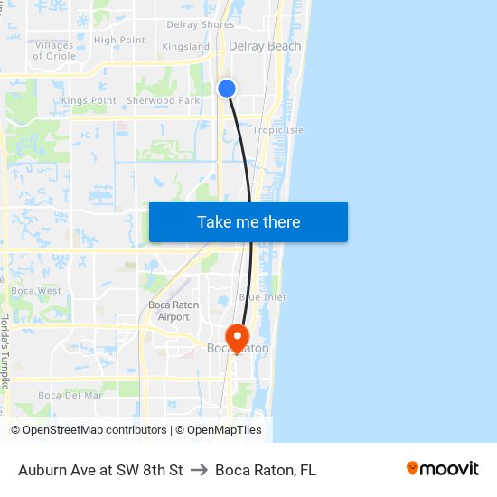 Auburn Ave at SW 8th St to Boca Raton, FL map