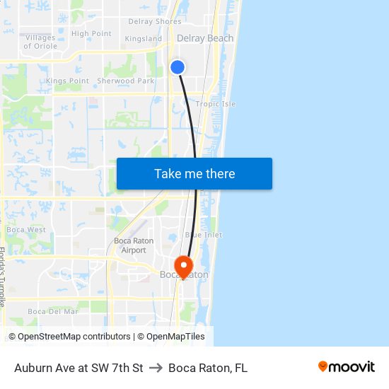 Auburn Ave at SW 7th St to Boca Raton, FL map