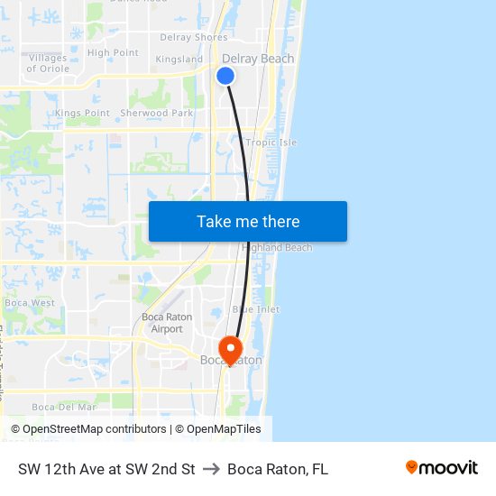 SW 12th Ave at SW 2nd St to Boca Raton, FL map
