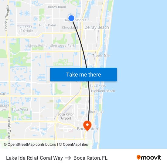 LAKE IDA RD at  CORAL WAY to Boca Raton, FL map