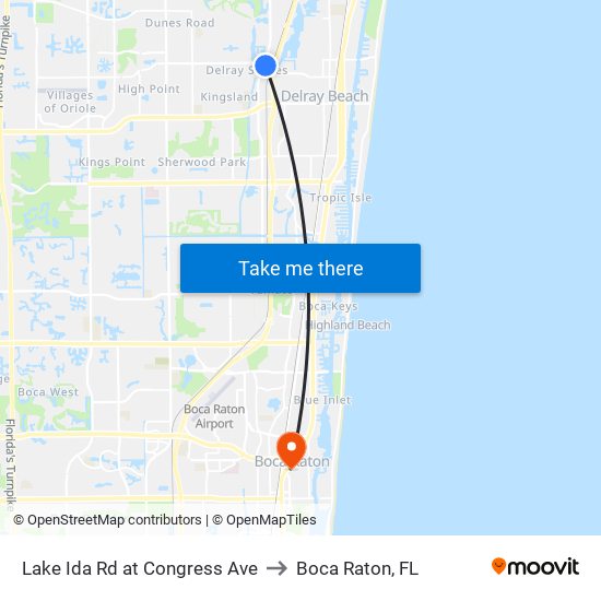 Lake Ida Rd at  Congress Ave to Boca Raton, FL map