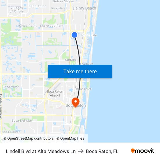 Lindell Blvd at  Alta Meadows Ln to Boca Raton, FL map