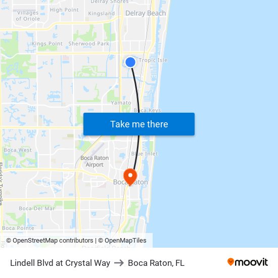 Lindell Blvd at Crystal Way to Boca Raton, FL map