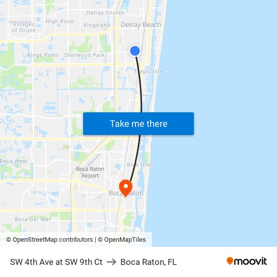 SW 4th Ave at  SW 9th Ct to Boca Raton, FL map