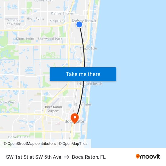 SW 1st St at  SW 5th Ave to Boca Raton, FL map