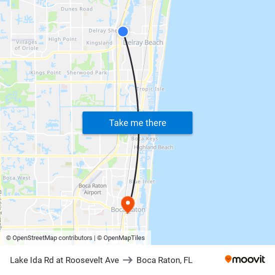 Lake Ida Rd at  Roosevelt Ave to Boca Raton, FL map