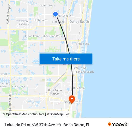 Lake Ida Rd at  NW 37th Ave to Boca Raton, FL map