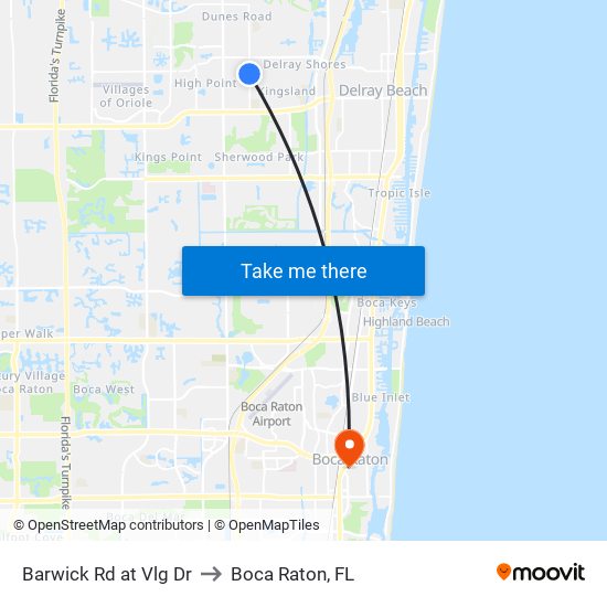 Barwick Rd at Vlg Dr to Boca Raton, FL map