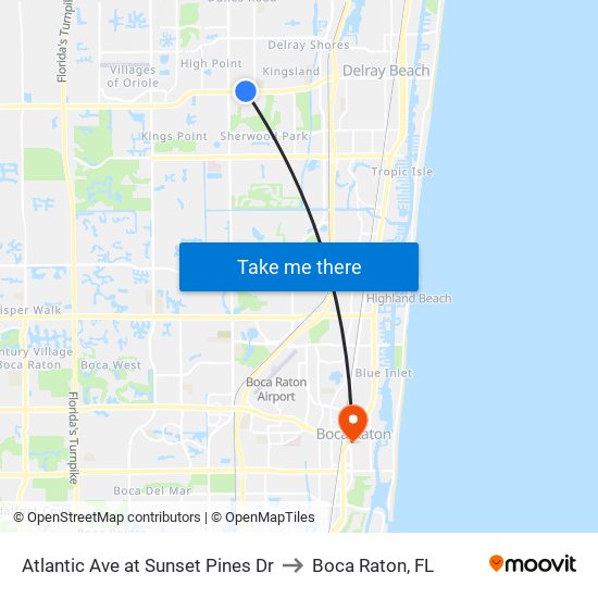 Atlantic Ave at  Sunset Pines Dr to Boca Raton, FL map