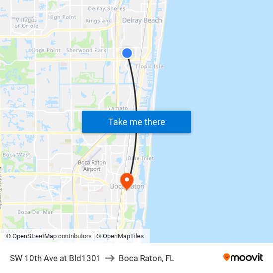 SW 10th Ave at Bld1301 to Boca Raton, FL map