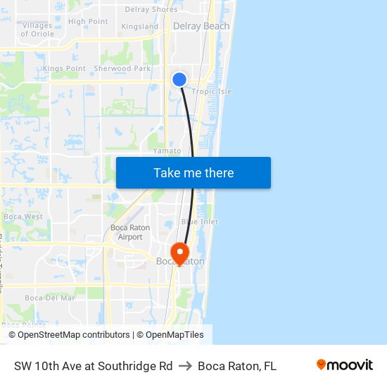 SW 10TH AVE at SOUTHRIDGE RD to Boca Raton, FL map