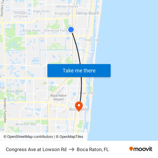 Congress Ave at Lowson Rd to Boca Raton, FL map