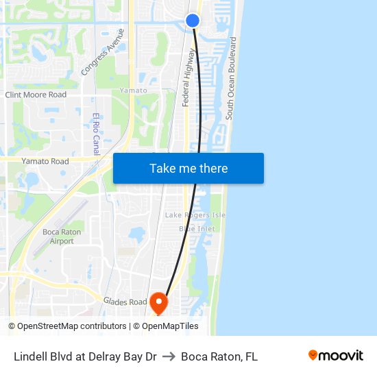 Lindell Blvd at Delray Bay Dr to Boca Raton, FL map