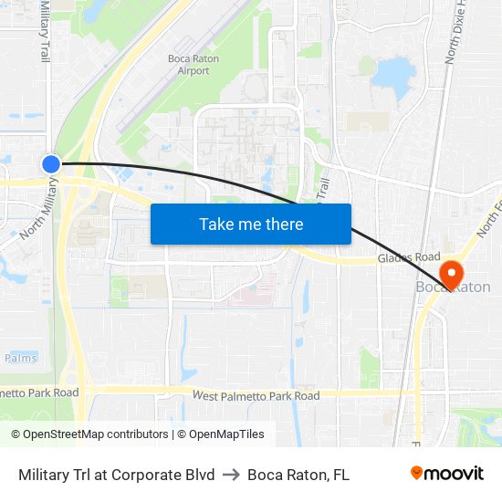 Military Trl at  Corporate Blvd to Boca Raton, FL map
