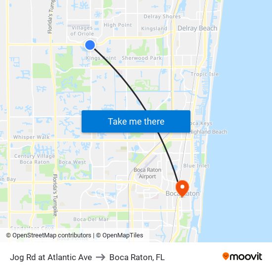 Jog Rd at Atlantic Ave to Boca Raton, FL map
