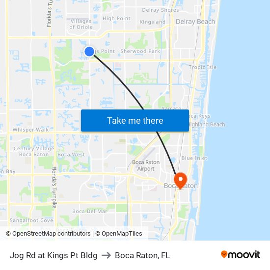 Jog Rd at Kings Pt Bldg to Boca Raton, FL map