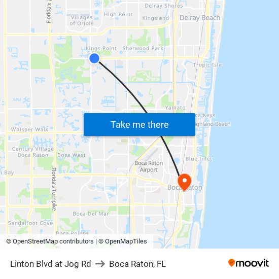 Linton Blvd at Jog Rd to Boca Raton, FL map