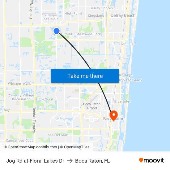 Jog Rd at Floral Lakes Dr to Boca Raton, FL map
