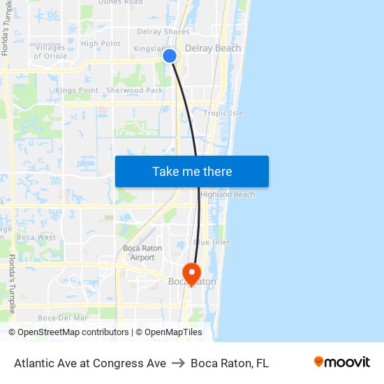 Atlantic Ave at Congress Ave to Boca Raton, FL map