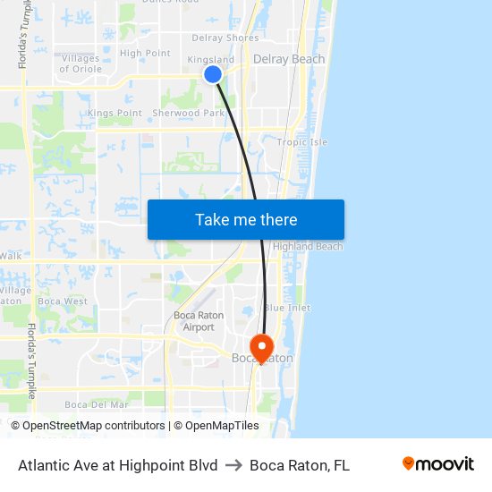 Atlantic Ave at  Highpoint Blvd to Boca Raton, FL map