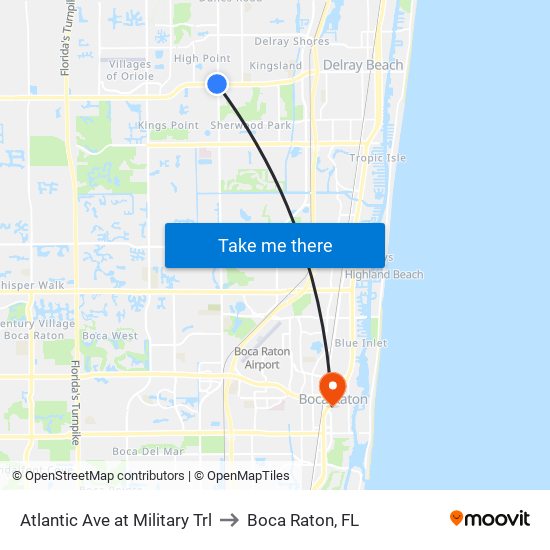 Atlantic Ave at Military Trl to Boca Raton, FL map