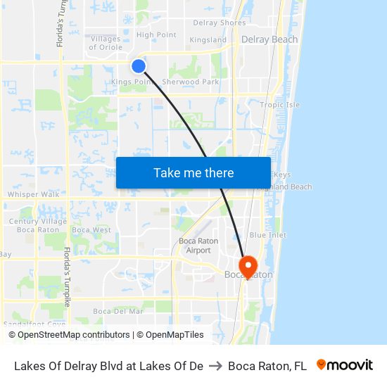 Lakes Of Delray Blvd at  Lakes Of De to Boca Raton, FL map