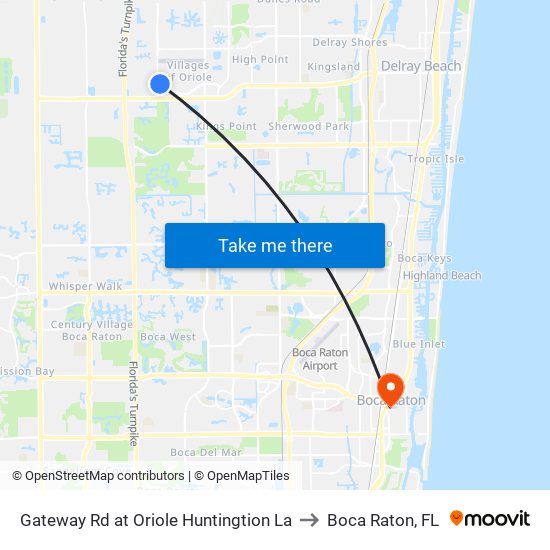 Gateway Rd at Oriole Huntingtion La to Boca Raton, FL map