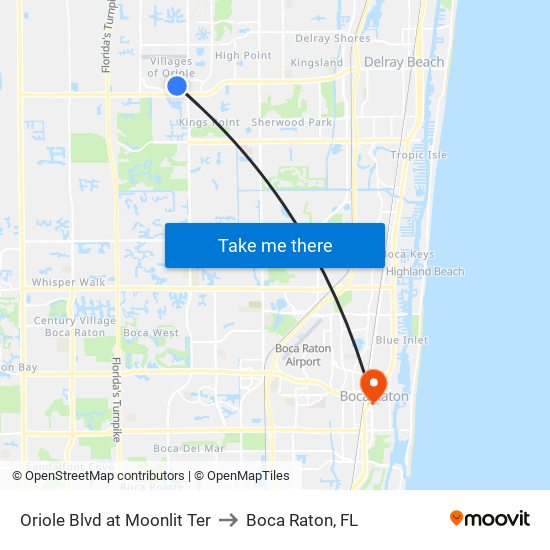 ORIOLE BLVD at MOONLIT TER to Boca Raton, FL map