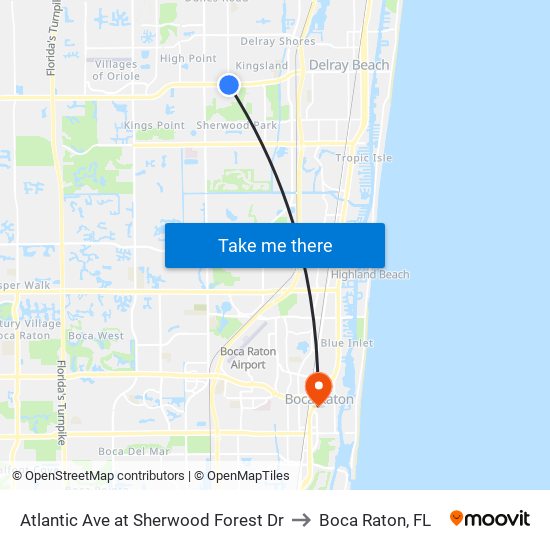 Atlantic Ave at Sherwood Forest Dr to Boca Raton, FL map