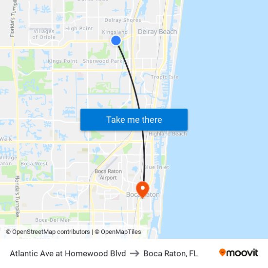 Atlantic Ave at Homewood Blvd to Boca Raton, FL map
