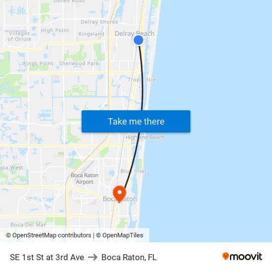 SE 1st St at 3rd Ave to Boca Raton, FL map