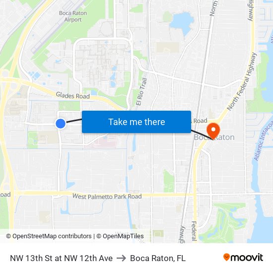 NW 13th St at NW 12th Ave to Boca Raton, FL map