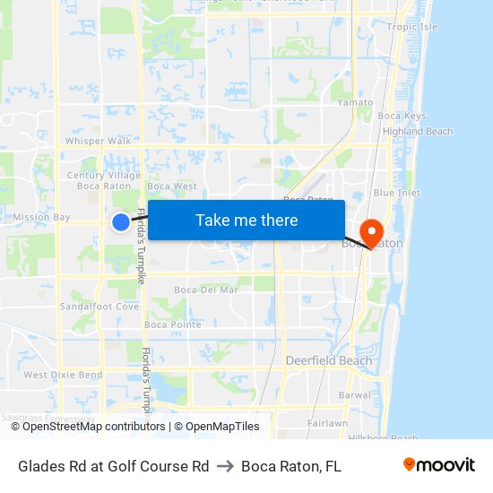 Glades Rd at Golf Course Rd to Boca Raton, FL map