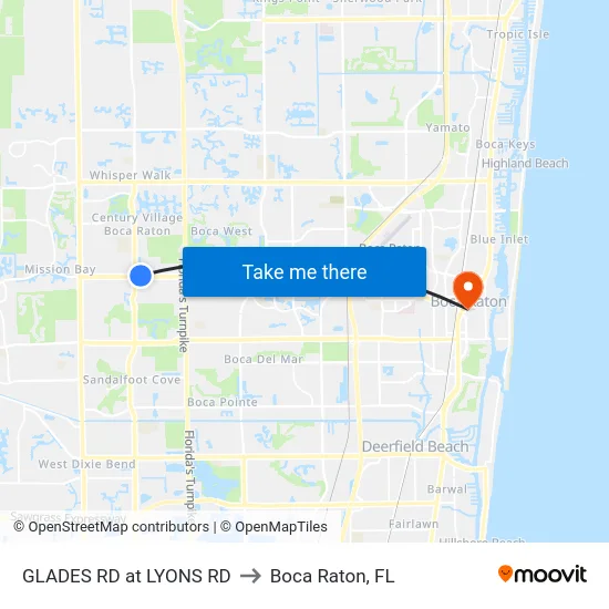 GLADES RD at LYONS RD to Boca Raton, FL map