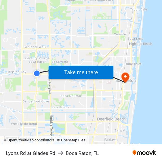 Lyons Rd at Glades Rd to Boca Raton, FL map