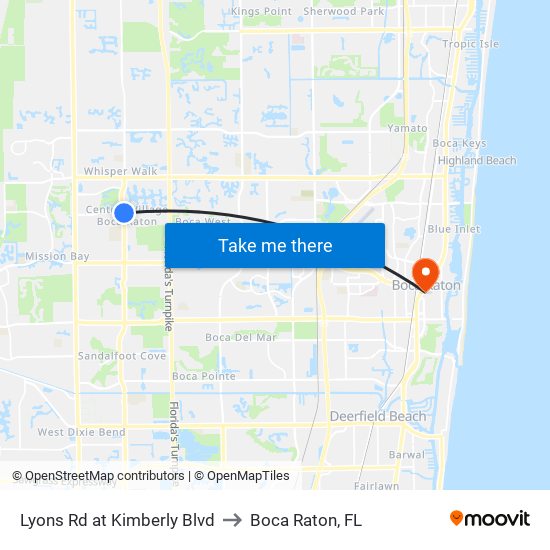 Lyons Rd at  Kimberly Blvd to Boca Raton, FL map