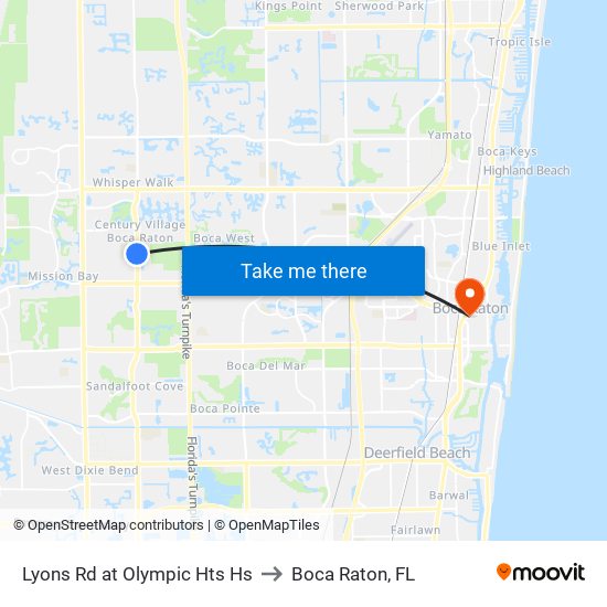Lyons Rd at  Olympic Hts Hs to Boca Raton, FL map