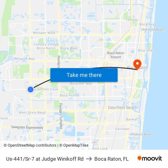 Us-441/Sr-7 at Judge Winikoff Rd to Boca Raton, FL map