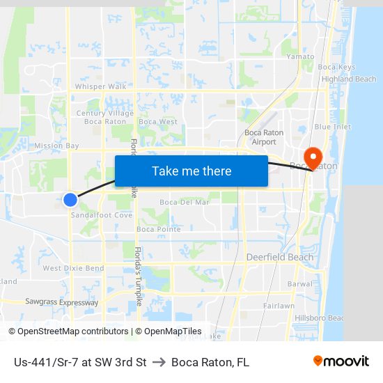 Us-441/Sr-7 at SW 3rd St to Boca Raton, FL map