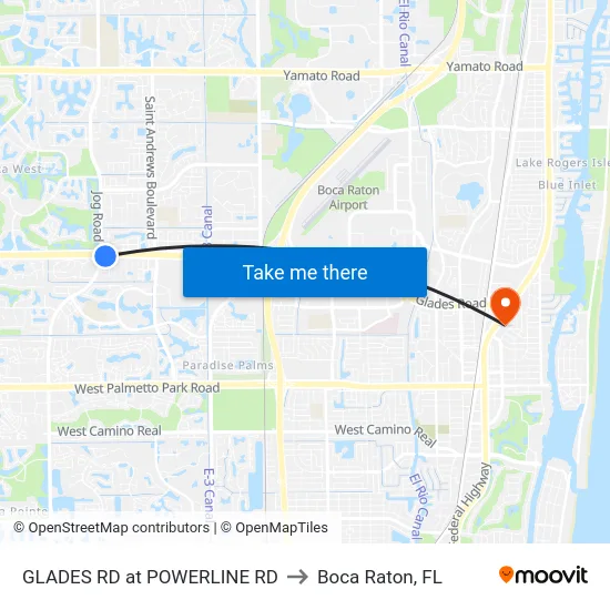 GLADES RD at POWERLINE RD to Boca Raton, FL map