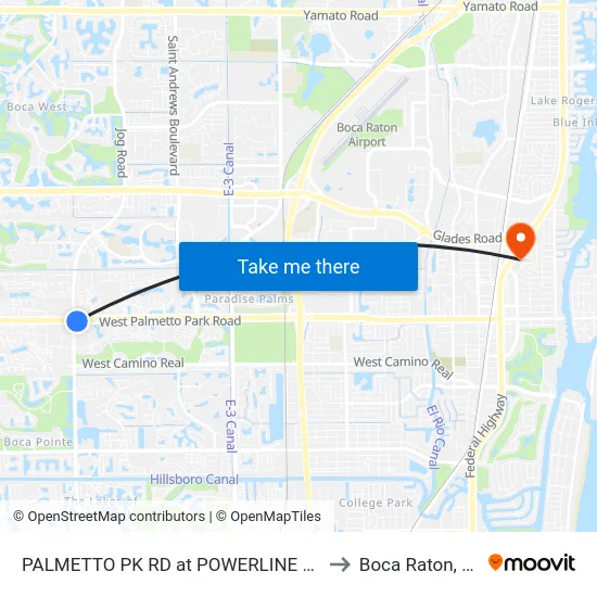 PALMETTO PK RD at  POWERLINE RD to Boca Raton, FL map
