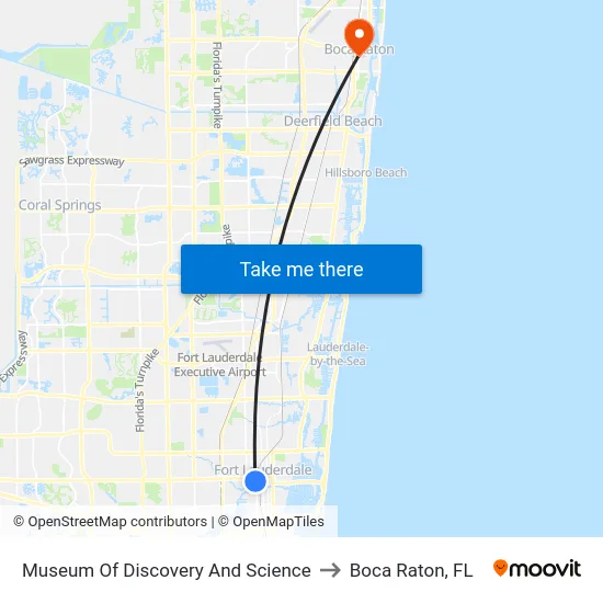Museum Of Discovery And Science to Boca Raton, FL map