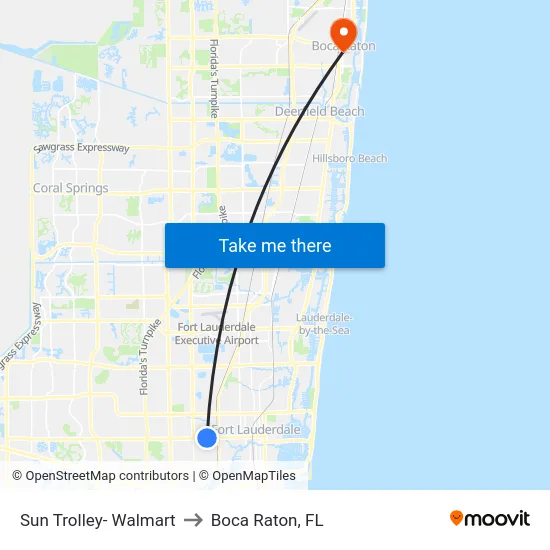 Sun Trolley- Walmart to Boca Raton, FL map