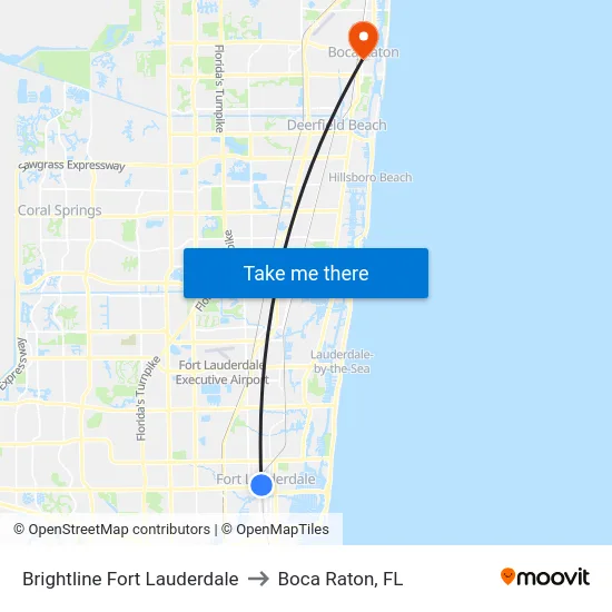 Brightline Fort Lauderdale to Boca Raton, FL map